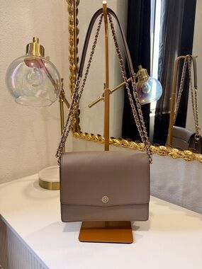 Tory Burch Taupe Chain-Trim Shoulder Bag